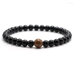 STRAND Minimalistische obsidiaan kralen armband voor mannen 8 mm Natuurlijk ronde hout boeddha braclet yoga meditatie sieraden armband pulsera hombre