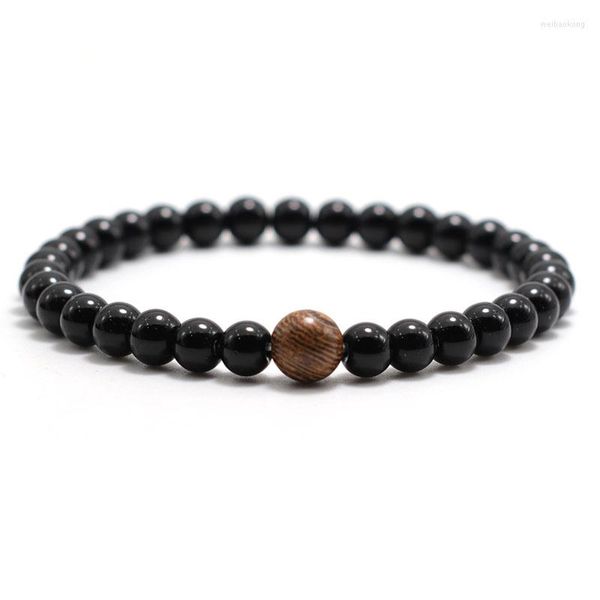 Strand Minimalista Pulsera de cuentas de obsidiana para hombres 8 mm Madera redonda natural Buddha Braclet Yoga Meditación Joyería Brazalete Pulsera Hombre