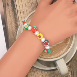 Strand Mixed Boho Ethnic Style Bracelets de perles d'eau douce Charme Fruits / Forme de fleur Perles en argile polymère Mode Femmes Bijoux Accessoires