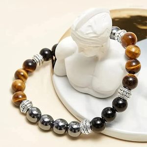 Strand Mixed Tri Color Tiger Stone Stone Pulsera Elástica de cuentas hechas a mano para hombres y mujeres