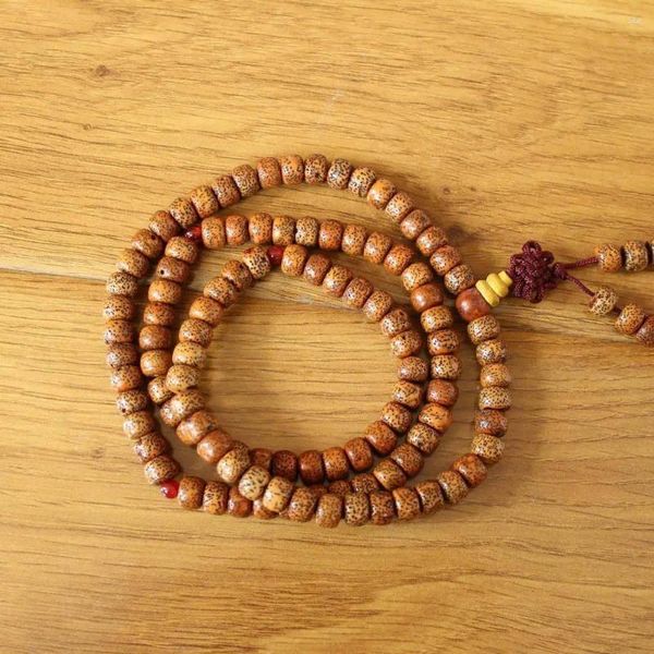 Filo ML219 Collana di preghiera con perline di Bodhi con stella naturale tibetana vintage, 108 rosari Mala