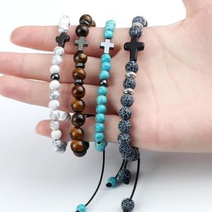 Strand More Style 6 8MM Pulsera de piedra natural Oración Jesús Cruz Colgante Pulseras hechas a mano Elástico Espaciador Brazaletes Joyería Regalo Amigo