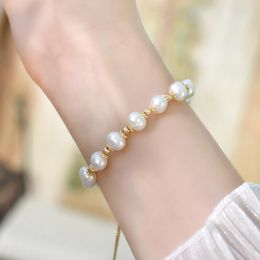 STRAND MOSAN Natural Freshwater Pearl 14K PLated Gold Bracelet Simple sieraden voor vrouwen Fashion