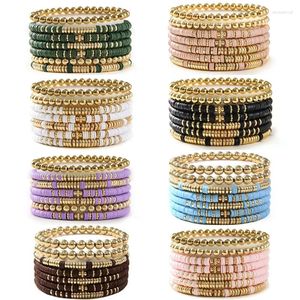 Strand Mosengkw Style bohème couleur unie bracelet en argile douce ensemble de 7 pièces avec élastique de perles rondes empilées multicouches