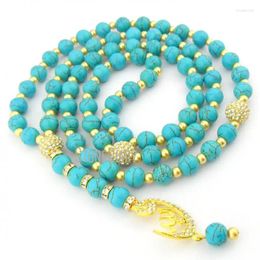 Strand MU14397 Bracelets plaqués or Turquoise synthétique musulman Allah islamique 99 perles de prière Eid cadeau bijoux