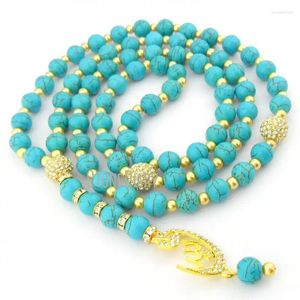 Strand MU14397 Synthetische Turquoise Vergulde Armbanden Moslim Allah Islamitische 99 Gebed Kralen Eid Gift Sieraden