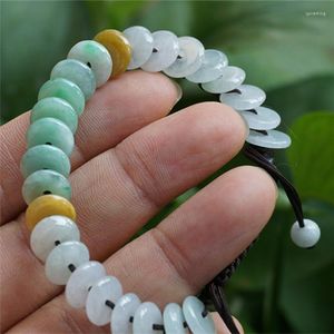 Strand Multi Color Natural A JADE Jadeite Bead Circle Donut Bracelet Bangle 9MM