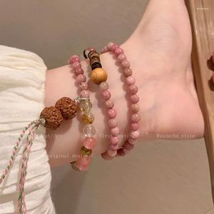 Pulsera tejida de madera de piedra roja de múltiples capas múltiples para mujeres con nicho de estilo retro y accesorios exquisitos