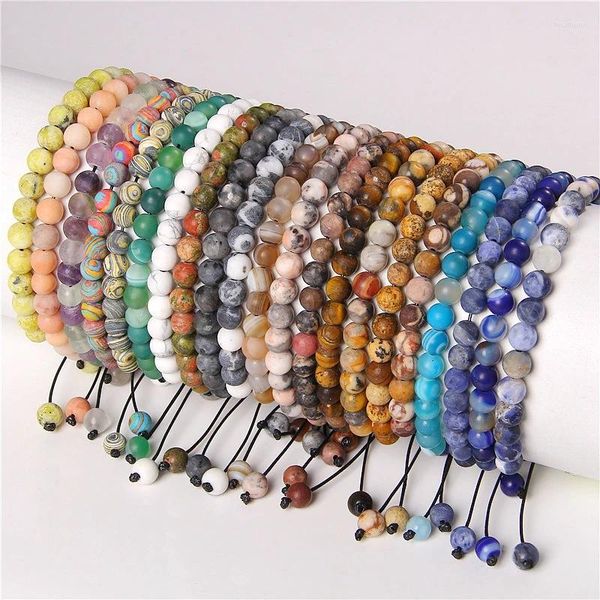 Stron Multicolore Natural Stone Matte pour femmes hommes 6 mm Agates de sodalite zèbre rose bracelet bracelet tressé à la main