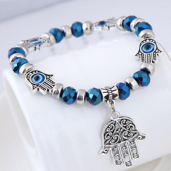 Strand Multicolors Crystal Bracelets Fashion Beaded Eyes Metal Hand Palm Charm Bracelet Style Ethnique