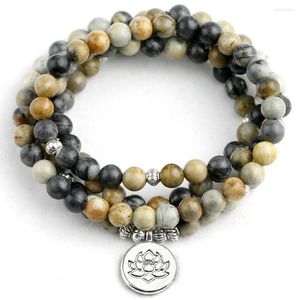 Strand Multilayer Natural Picasso 6MM Beads Bracelet Tibetano Budista Mala Buddha Charm 108 Yoga Rosario Stone Para Mujeres Hombres