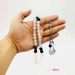 Strand Musulman Misbaha Bracelets Homme Luxueux Agates Blanches Tasbih Avec Perles Lapis Lazuli Gfit Pour Ramadan 33 66 99 Paryer