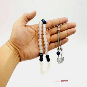 STRAND MUSLIM MISBAHA Luxueuze man Bracelets White Agates Tasbih met lapis lazuli kralen gfit voor Ramadan 33 66 99 Paryer