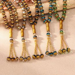 Bracelet en perles de verre Tasbih musulman, 10mm, bijoux 33 perles, prière Misbaha pour hommes, fait à la main, chapelet à pampilles de dinde