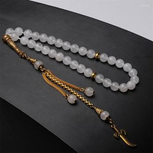 Strang Muslim Tasbih Natürlicher weißer Jade Rosenkranz 33 Gebetsperlen Islamisches Armband Ramadan Geschenk Arabisch Misbaha Eid Zubehör Tesbih