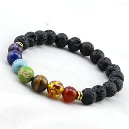 Strand multi-cor masculino pulseiras preto lava 7 chakra cura equilíbrio contas pulseira para mulher reiki oração yoga pedras