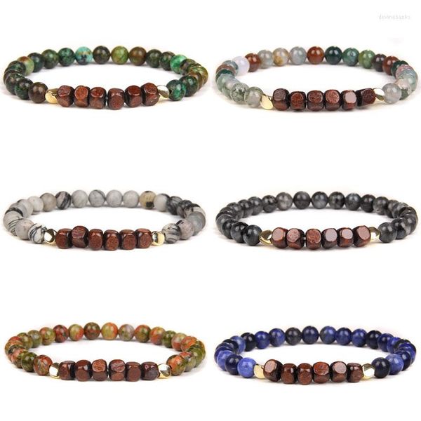 Strand Natural 6 Mm Africain Howlites Gem Bracelet Bois Pierre Perles Bracelets Hommes Stretch Bijoux Vintage Yoga Reiki Femmes Bracelet Unisexe