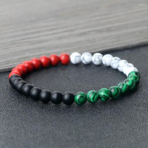 Strand Naturel 6mm Perles Drapeau National Couleur Bracelet Élastique Malachite Pierre Rouge Bracelets Chaîne Patriot Pulsera Bijoux Cadeau En Gros