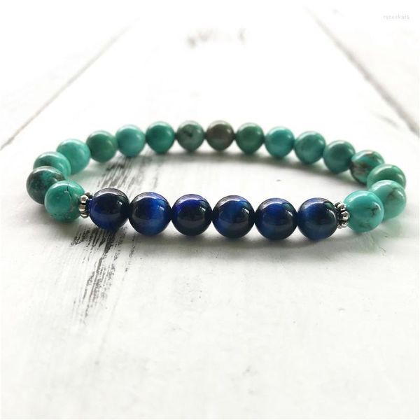 Strand Naturel 8MM Turquoises Bleu Tigre Pierre Poignet Mala Bracelet Yoga Perles Vertes Bijoux Gardez Calme Et Détendu