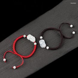 Strand Natural A Jade Pixiu Cuerda roja tejida a mano / Pulsera de cuerda de café Certificado de regalo