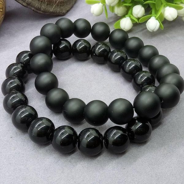 Stron Natural Advanced Light Luxury Black Ball Bracelet Smooth Grosted Stone DIY MAIN