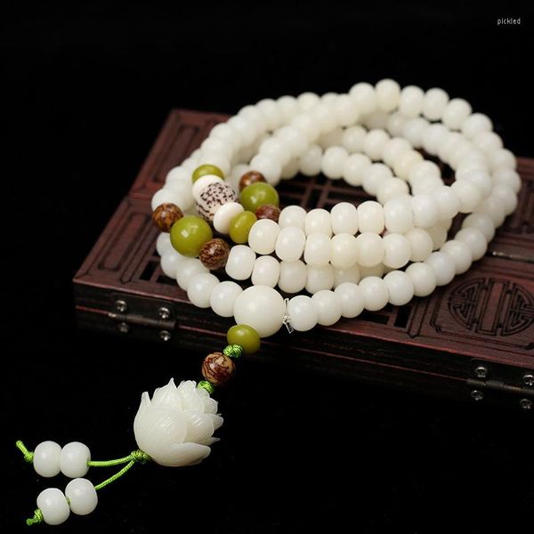 Brin naturel avancé blanc Jade Bodhi 108 perles de bouddha racine de chapelet graine originale main chaîne amoureux Bracelet bijoux