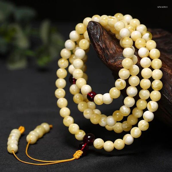 Bracelet Mala en ambre naturel 108 perles pour hommes et femmes, bijoux fins, véritable pampille multicouche de la baltique, collier porte-bonheur