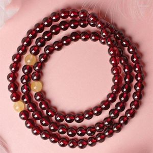 Strand Natural Amber Color Granaat Garnet Bracelet voor vrouwen Men Bourgondische jongens Girls Hand Jewelry Mother's Day cadeau