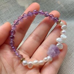 Bracelets en cristal violet améthyste naturelle, brin de roche, Quartz, fleur, goutte d'eau, perle, breloque d'eau douce, pour femmes