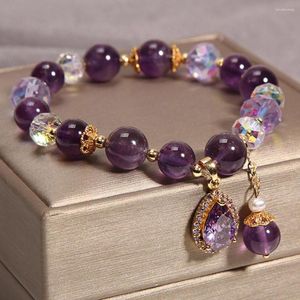 STRAND NATUURLIJKE Amethist Water Drop Bracelet Energy Healing Crystal Women Sieraden Quartz Purple U3E3