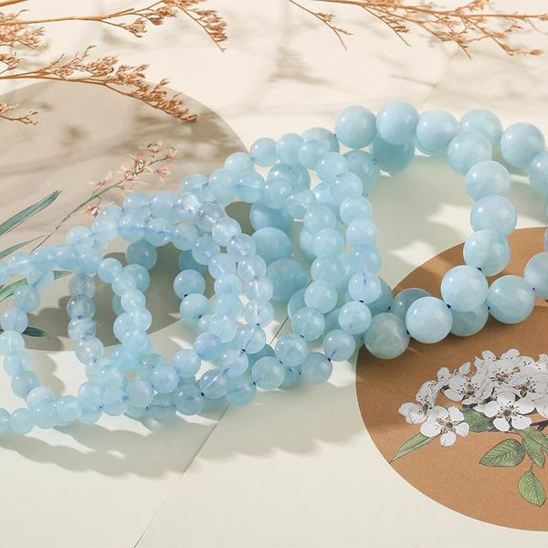 Strand Naturel Bracelet Aigue-Marine Corde Perles Cristal Bleu Ciel Blanc All-Match