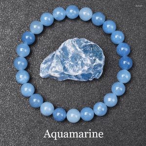 Strand Natural Aquamarins Quartz Perles Bracelet Femmes hommes 6 mm 8 mm Sky Blue Stone Round Route Corde élastique Énergie Bijoux Gift
