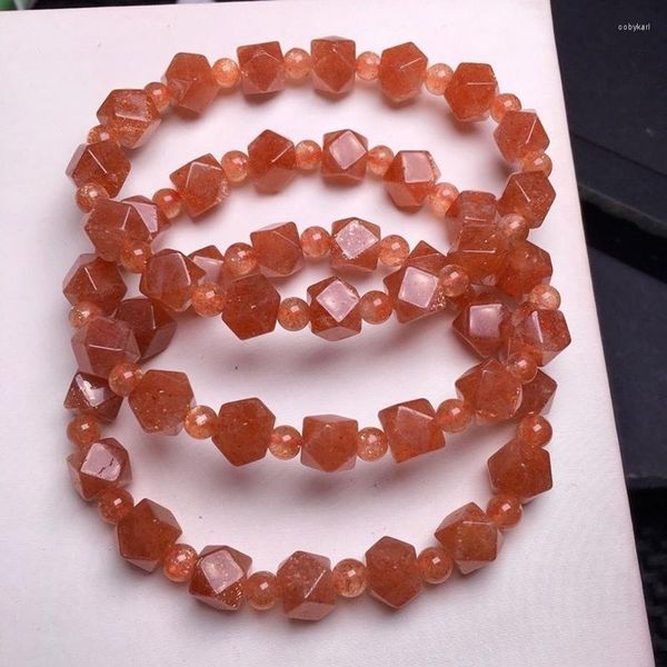 Hebra Natural Arusha naranja fresa cuarzo piedra solar pulsera 8mm cubo transparente cuentas mujeres hombres joyería moda piedra