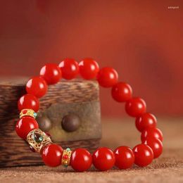 Bracelet naturel authentique Baoshan sud, perles rondes rouge kaki, plein de viande, assorti à tout
