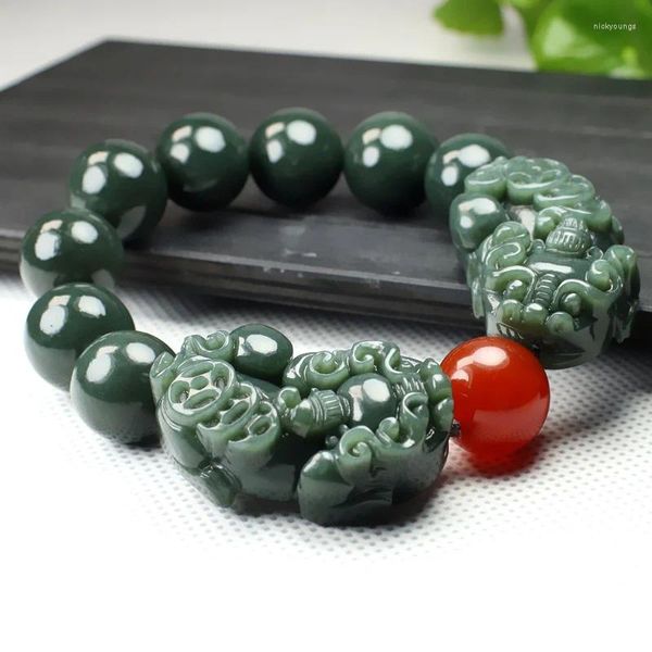 Bracelets Pixiu en Jade Hetian authentique, brin naturel, bijoux pour hommes et femmes
