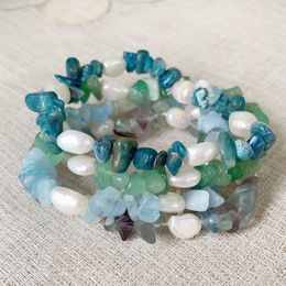 Strand Bracelets de perles baroques naturelles pour les femmes Reiki Healing Mineral Crystal Chips Stone Fluorite Kyanites Quartz Beaded Strands