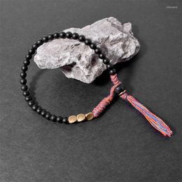 STRAND NATUURLIJKE kralenarmbanden voor vrouwen mannen rond zwarte agataten Onyx stenen yoga gevlochten armband elastische charme bangle gebed sieraden