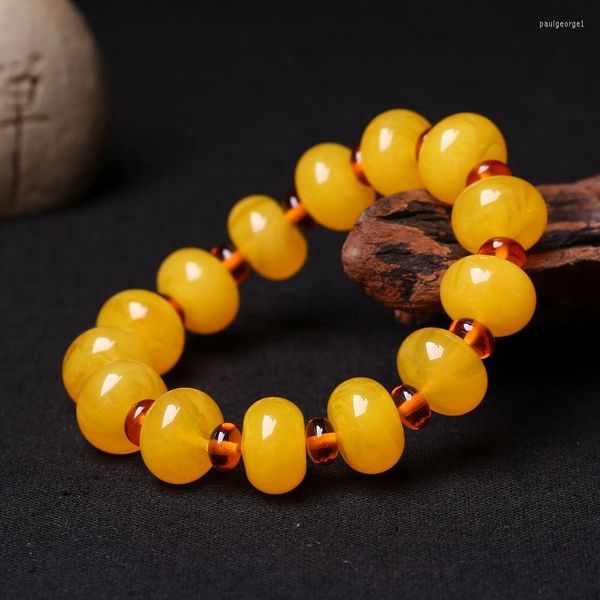 Bracelet en cire d'abeille naturelle brin perles de baril Bracelets en ambre huile de poulet jaune vieux miel Couples Style ethnique