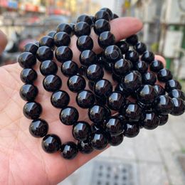 Agates noires naturelles à brin Bracelet onyx perles rondes