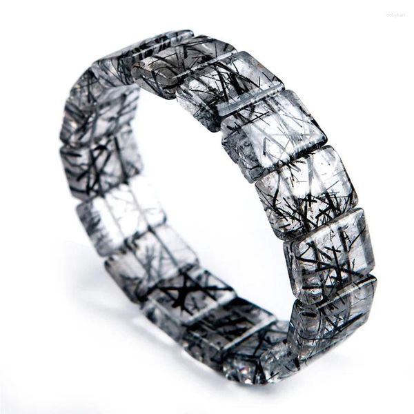 Strand naturel noir cheveux aiguille rutilé Quartz cristal pierre perle charme femmes Bracelet 18 6mm