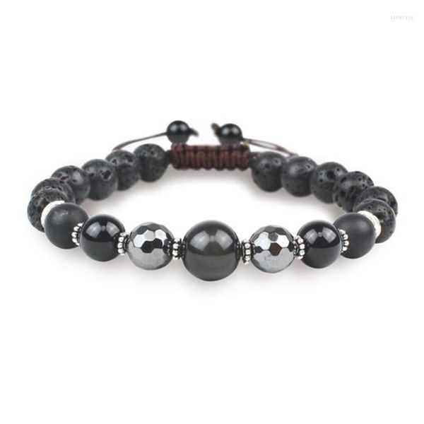 Strand Naturel Noir Hématite Fitness Guérison Pierre Lave Mat Onyx Perle Perlée Réglable Macramé Chakra Énergie Bracelet Pour Homme Femmes