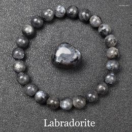 Strand Natural Black Labradorite Beads Bracelet Men Femmes Femmes Vrai Bracelets en pierre Labrador Original Fait de bijoux