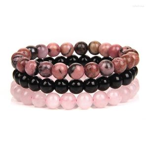 Pulsera de cuentas de piedra de rodonita de encaje negro Natural, pulseras de cuentas de cuarzo rosa de ónix, regalo de joyería al por mayor