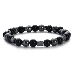 Strand Natural Black Obsidian Hematite Beads Bracelets Fashion Bijoux magnétique Magnétique Protection de santé élastique Bijoux Pulsera Hombre