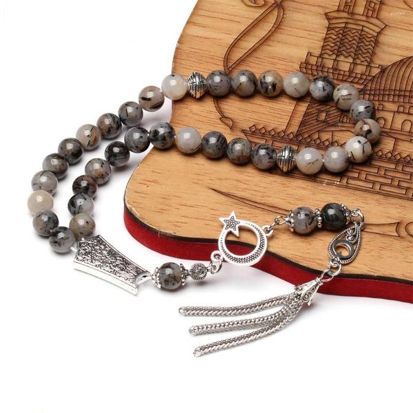 Strand Natural Black Cuarzo rutilado Tasbih Ramadán Regalos Musulmanes 33 Cuentas de oración Rosario islámico Misbaha Tasbeeh Sibha