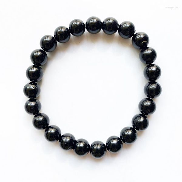 Strand Natural Black Tourmaline Stone Bracelet Round Perles Men Femmes Femmes Girls Protection Bijoux 1pc Dropship