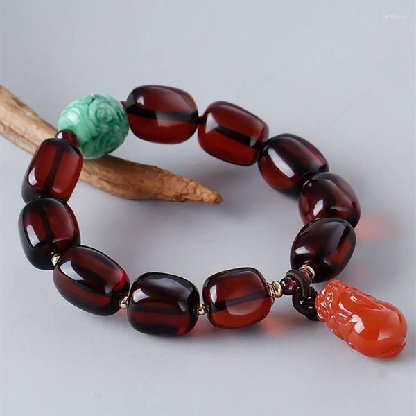 Bracelet en ambre de sang naturel, brin 11 14mm, Original, bricolage, Jade rouge du sud, Simple