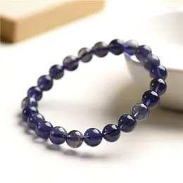 Bracelet extensible en cordiérite Iolite bleue naturelle pour femmes, perles rondes claires, bijoux 7mm 8mm 9mm