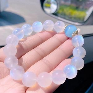 Strand naturel bleu clair pierre de lune clair perles rondes Bracelet 12mm femmes hommes cristal extensible aigue-marine