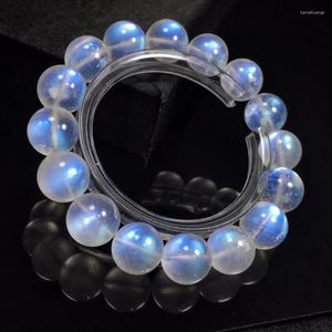 Brin naturel bleu clair pierre de lune clair perles rondes Bracelet extensible 13mm femmes hommes mode pierre véritable